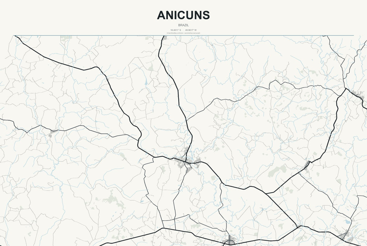 Anicuns, Brazil City Map Aluminum Sign in Headline Atlas style