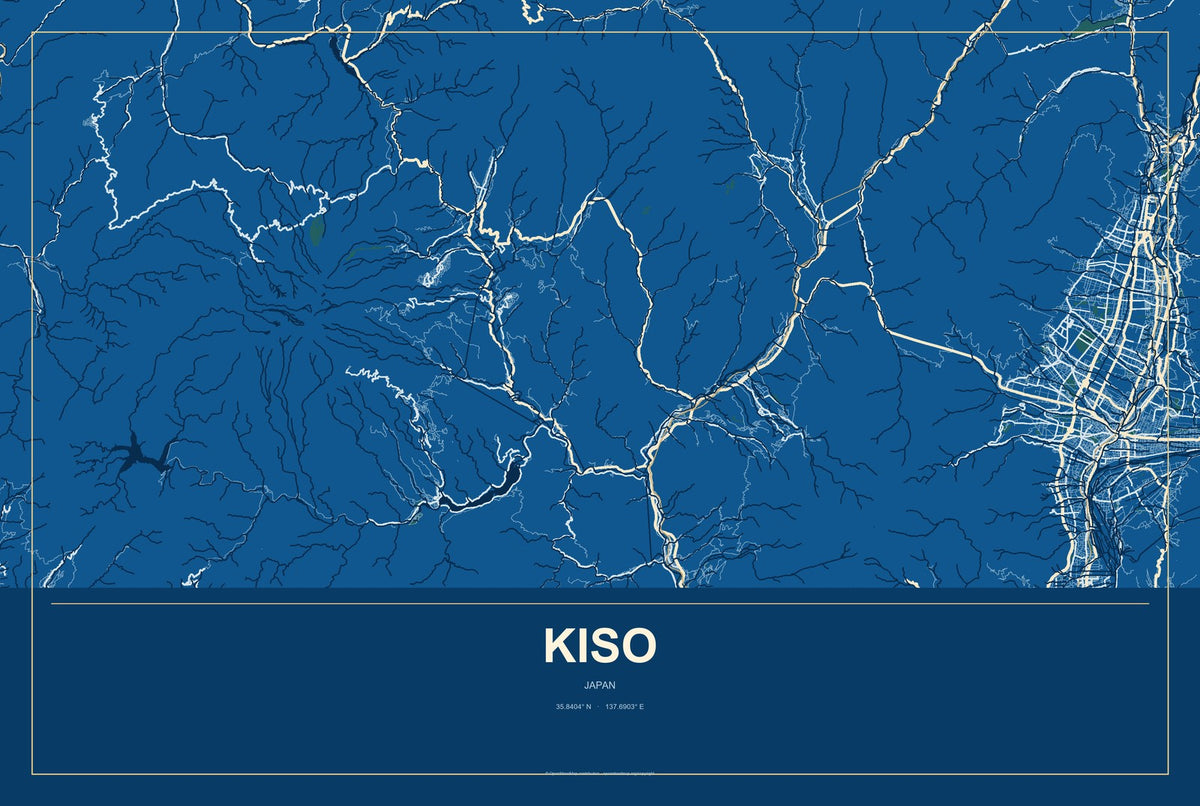 Kiso, Japan City Map Aluminum Sign in Harbor Cobalt style