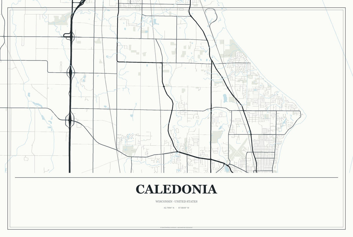 Caledonia, Wisconsin City Map Aluminum Sign in Gallery Air style