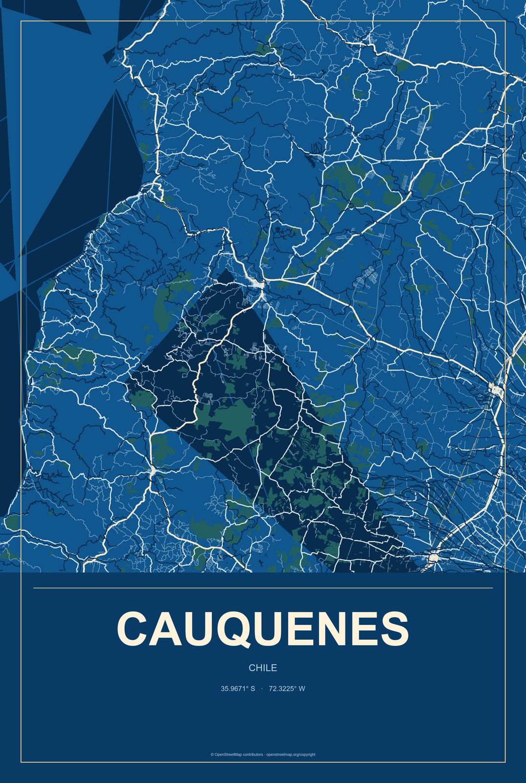Cauquenes, Chile City Map Aluminum Sign in Harbor Cobalt style