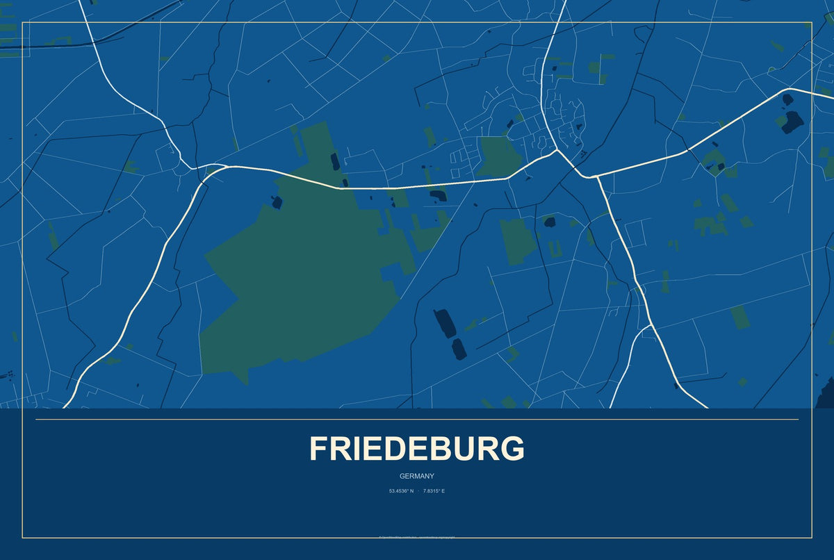 Friedeburg, Germany City Map Aluminum Sign in Harbor Cobalt style
