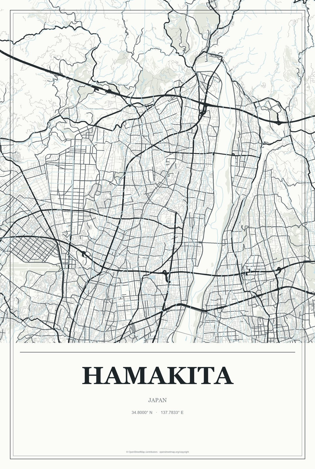 Hamakita, Japan City Map Aluminum Sign in Gallery Air style