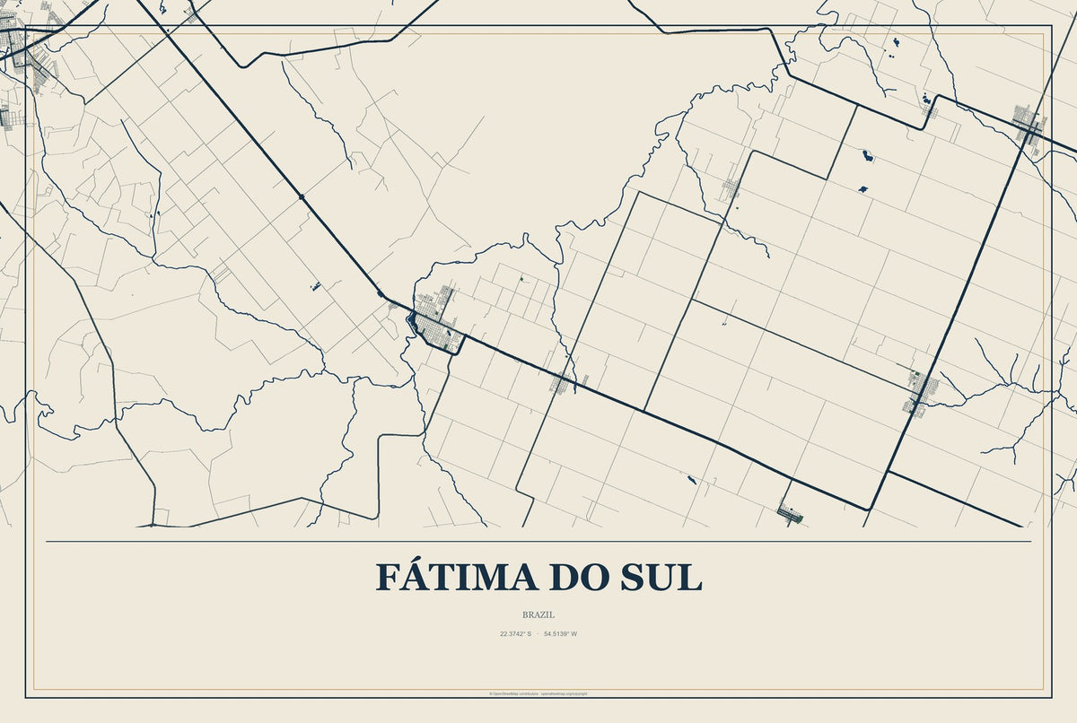 Fátima do Sul, Brazil City Map Aluminum Sign in Coastal Cutout style