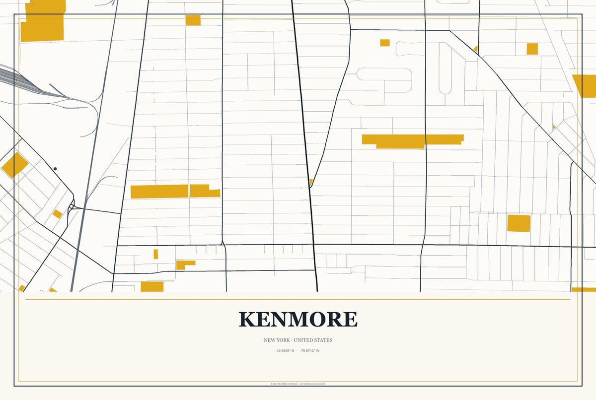 Kenmore, New York City Map Aluminum Sign in Citrine Modern style