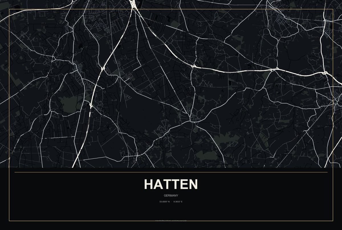 Hatten, Germany City Map Aluminum Sign in Metropolitan Noir style