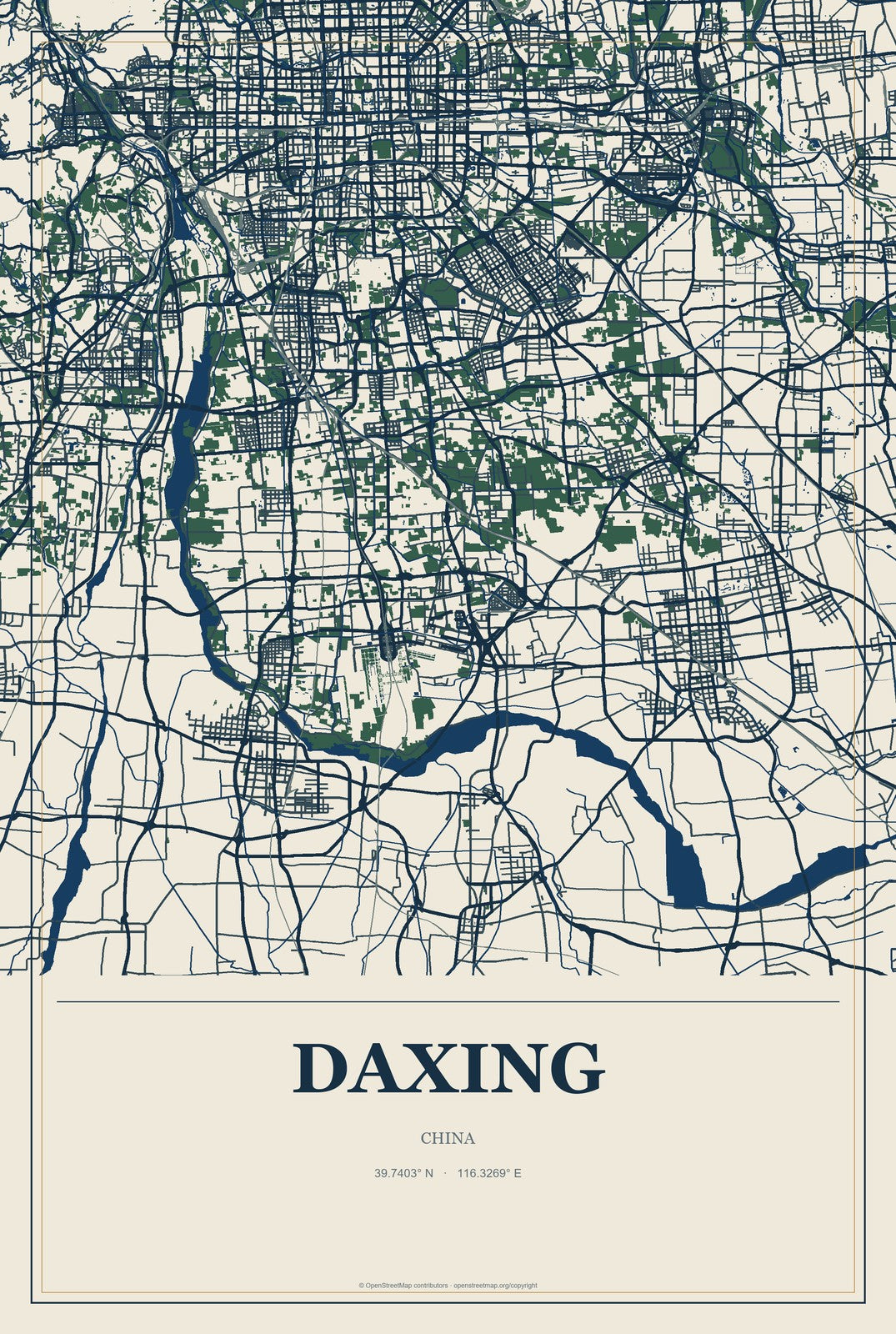 Daxing, Chongqing, China City Map Aluminum Sign in Coastal Cutout style