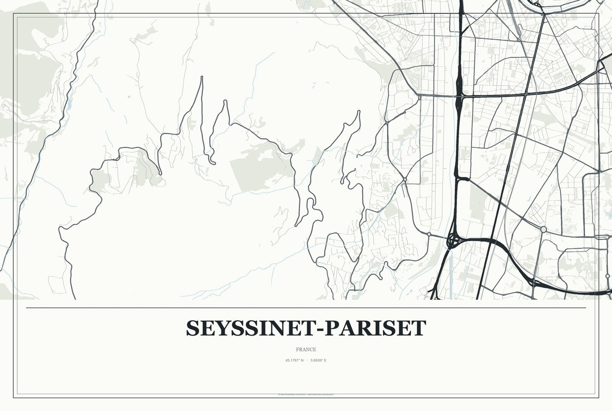 Seyssinet-Pariset, France City Map Aluminum Sign in Gallery Air style