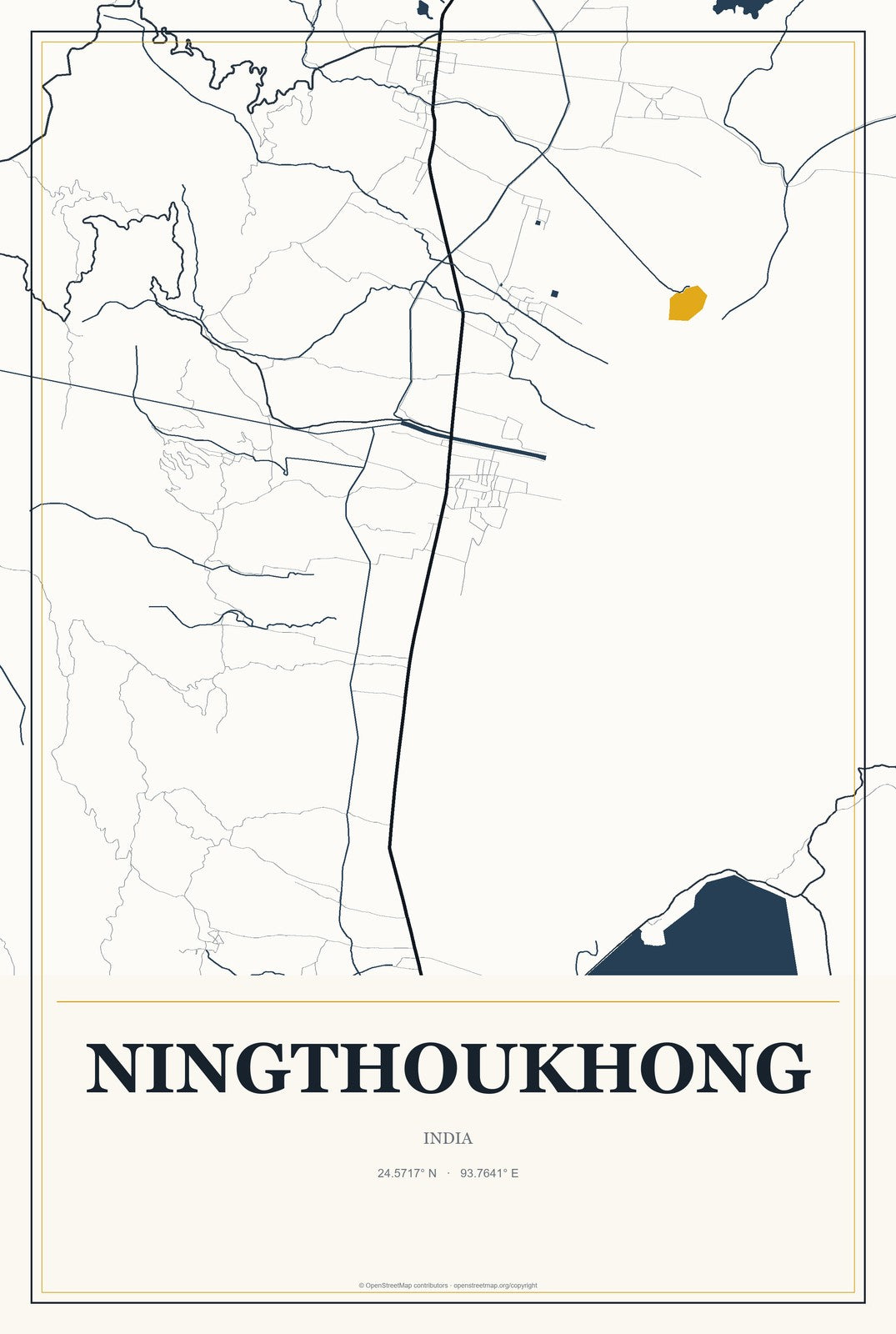 Ningthoukhong, India City Map Aluminum Sign in Citrine Modern style