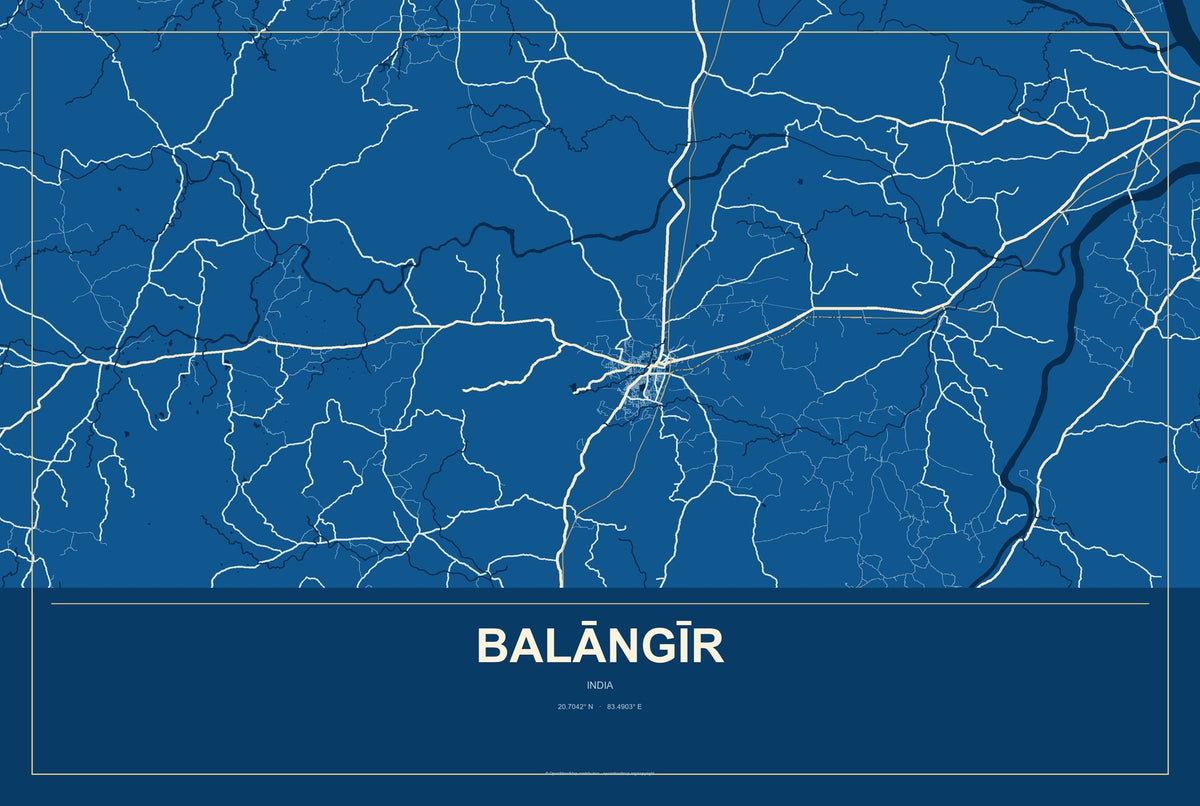 Balāngīr, India City Map Aluminum Sign in Harbor Cobalt style