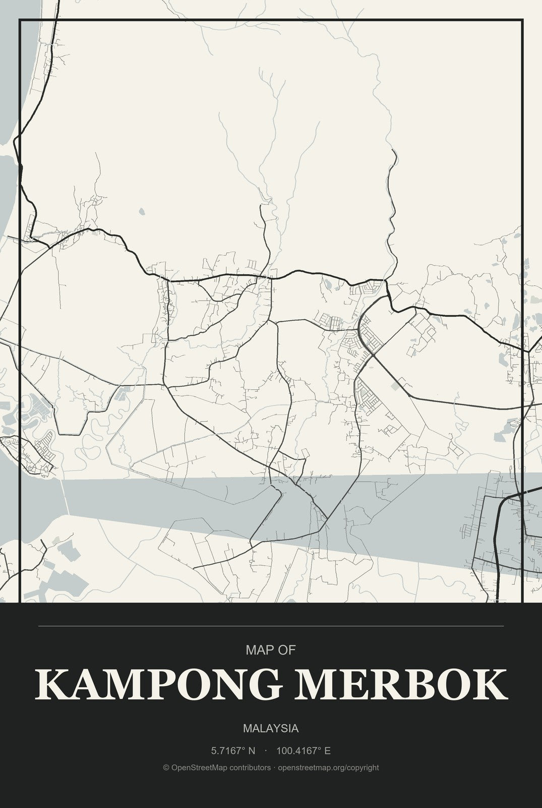 Kampong Merbok, Malaysia City Map Aluminum Sign in Museum Plaque style