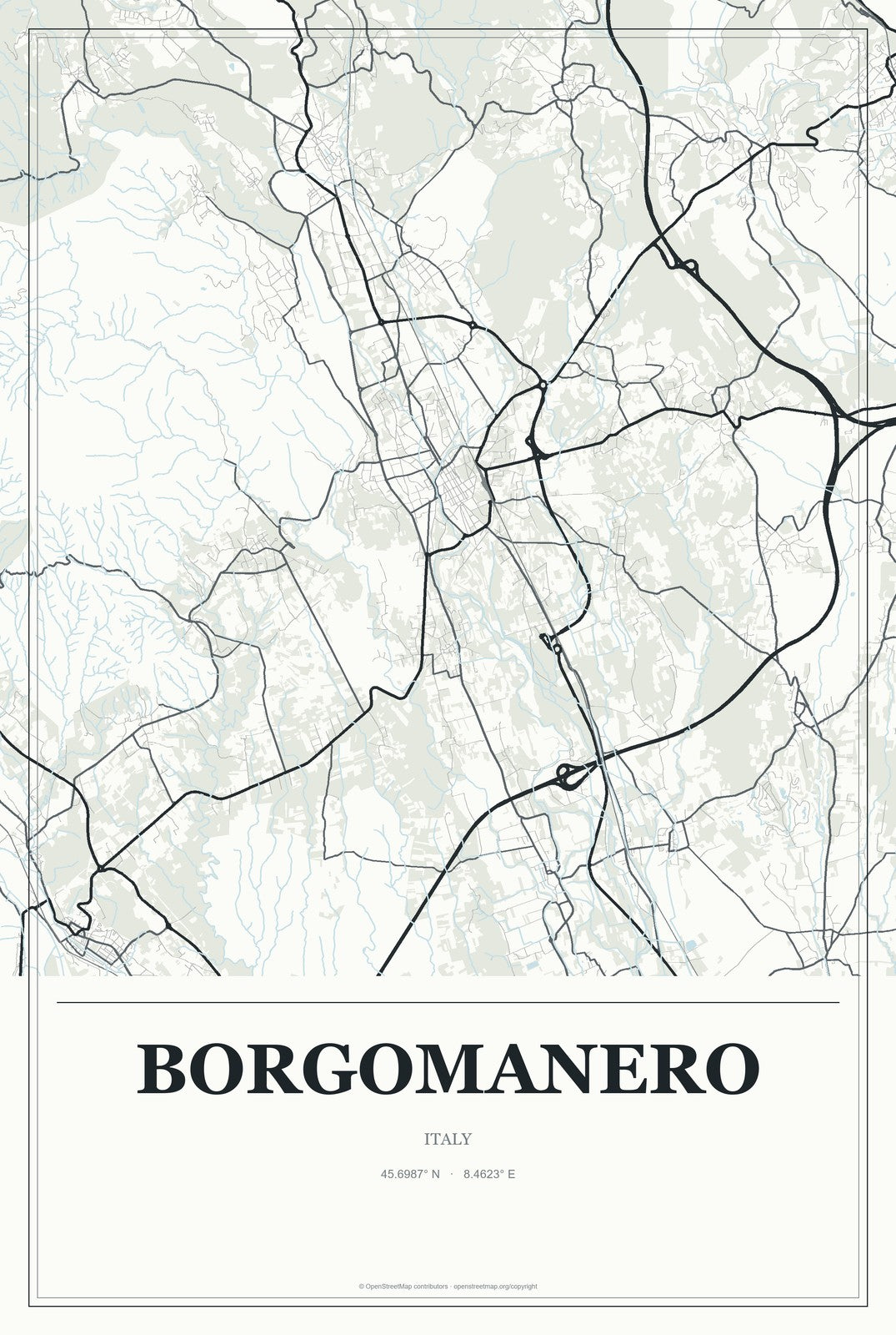 Borgomanero, Italy City Map Aluminum Sign in Gallery Air style