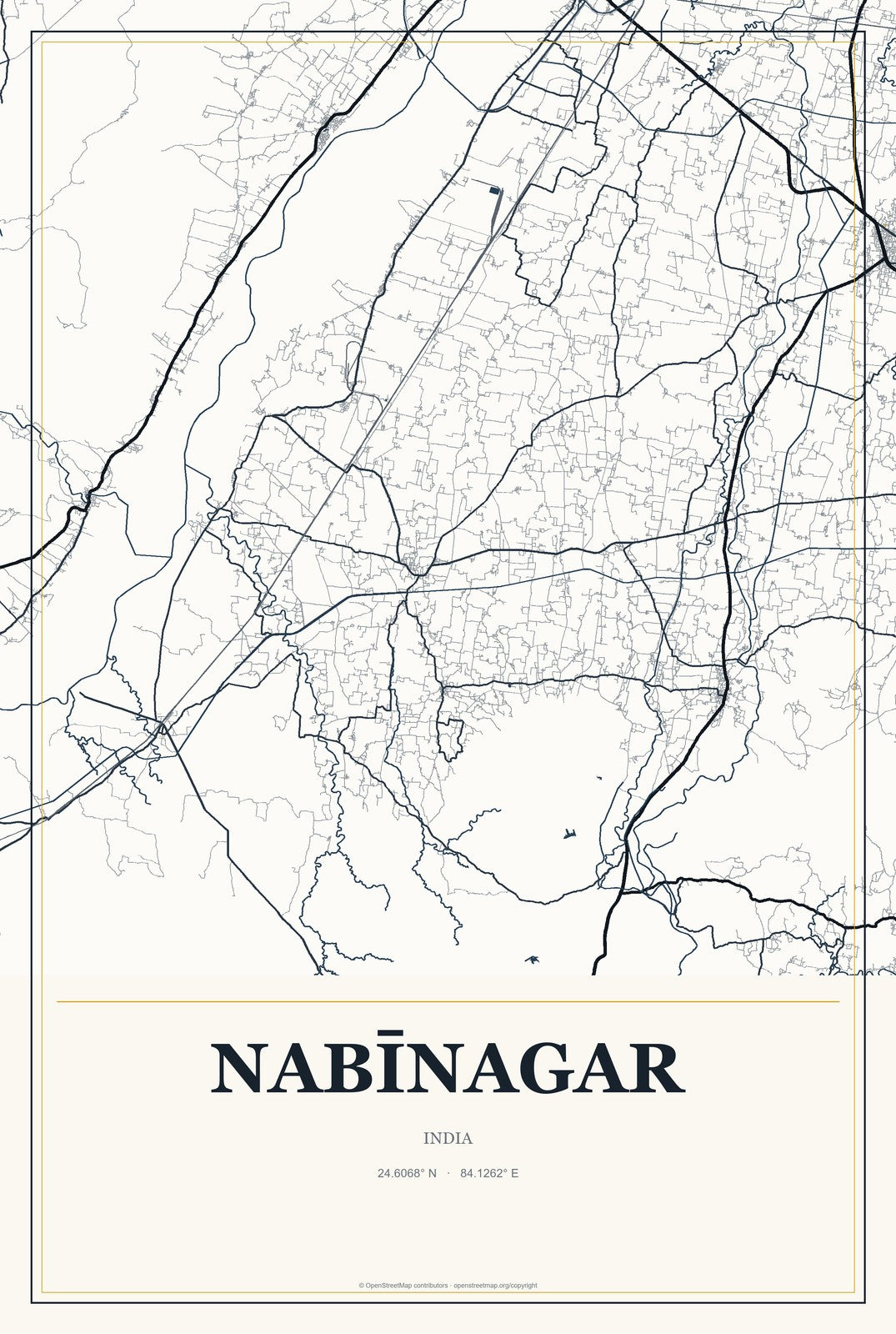 Nabīnagar, India City Map Aluminum Sign in Citrine Modern style
