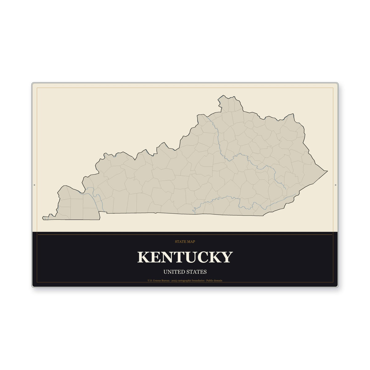 Kentucky state map aluminum sign in Museum Plaque style
