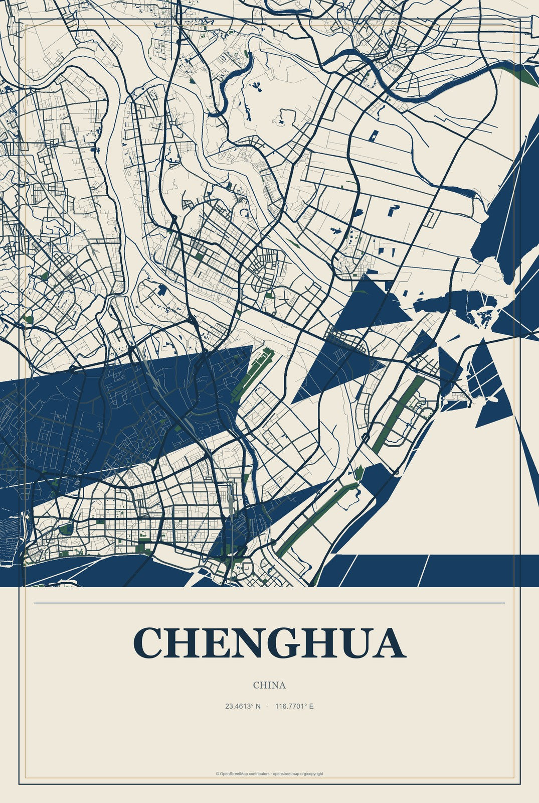 Chenghua, China City Map Aluminum Sign in Coastal Cutout style