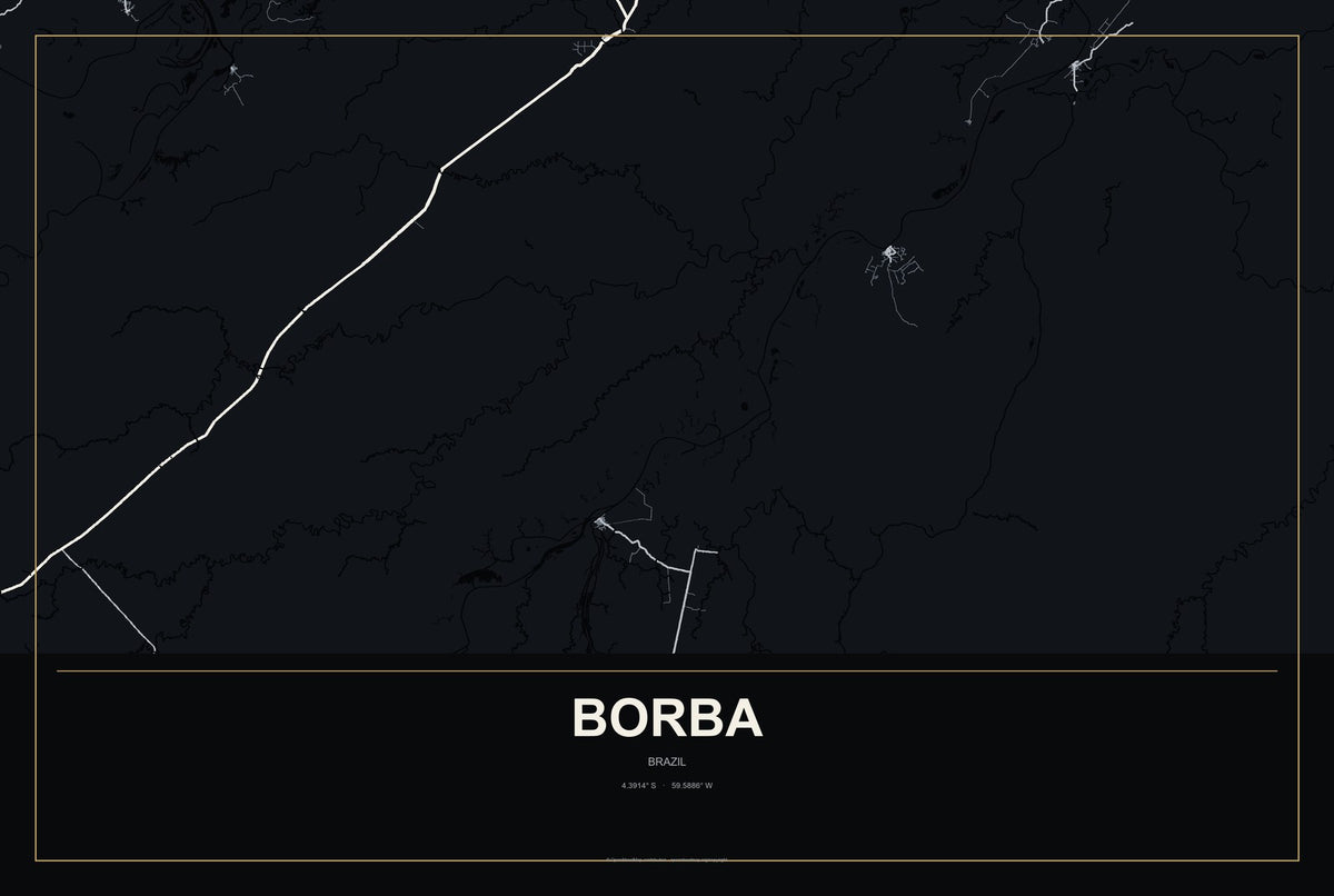 Borba, Brazil City Map Aluminum Sign in Metropolitan Noir style