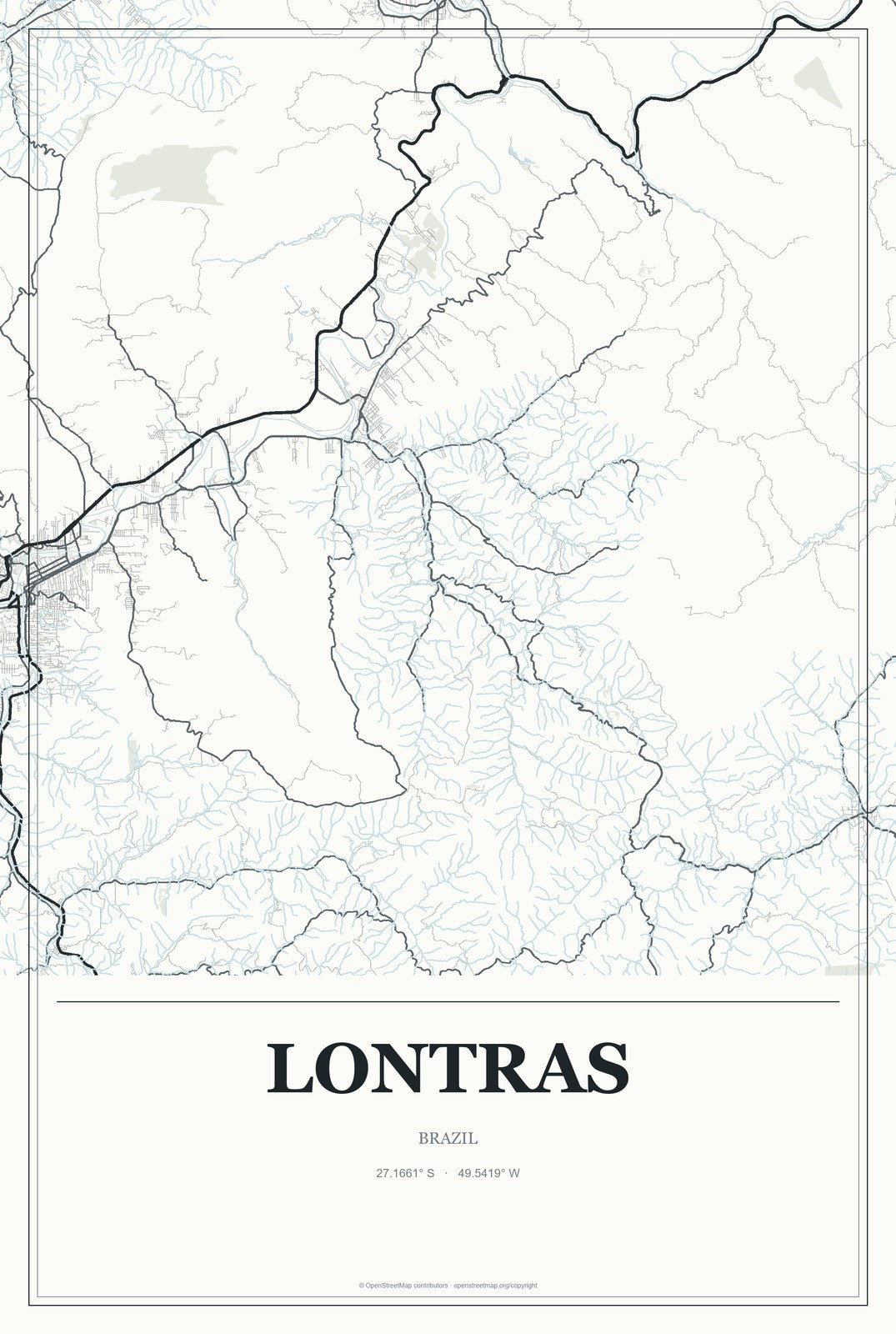 Lontras, Brazil City Map Aluminum Sign in Gallery Air style