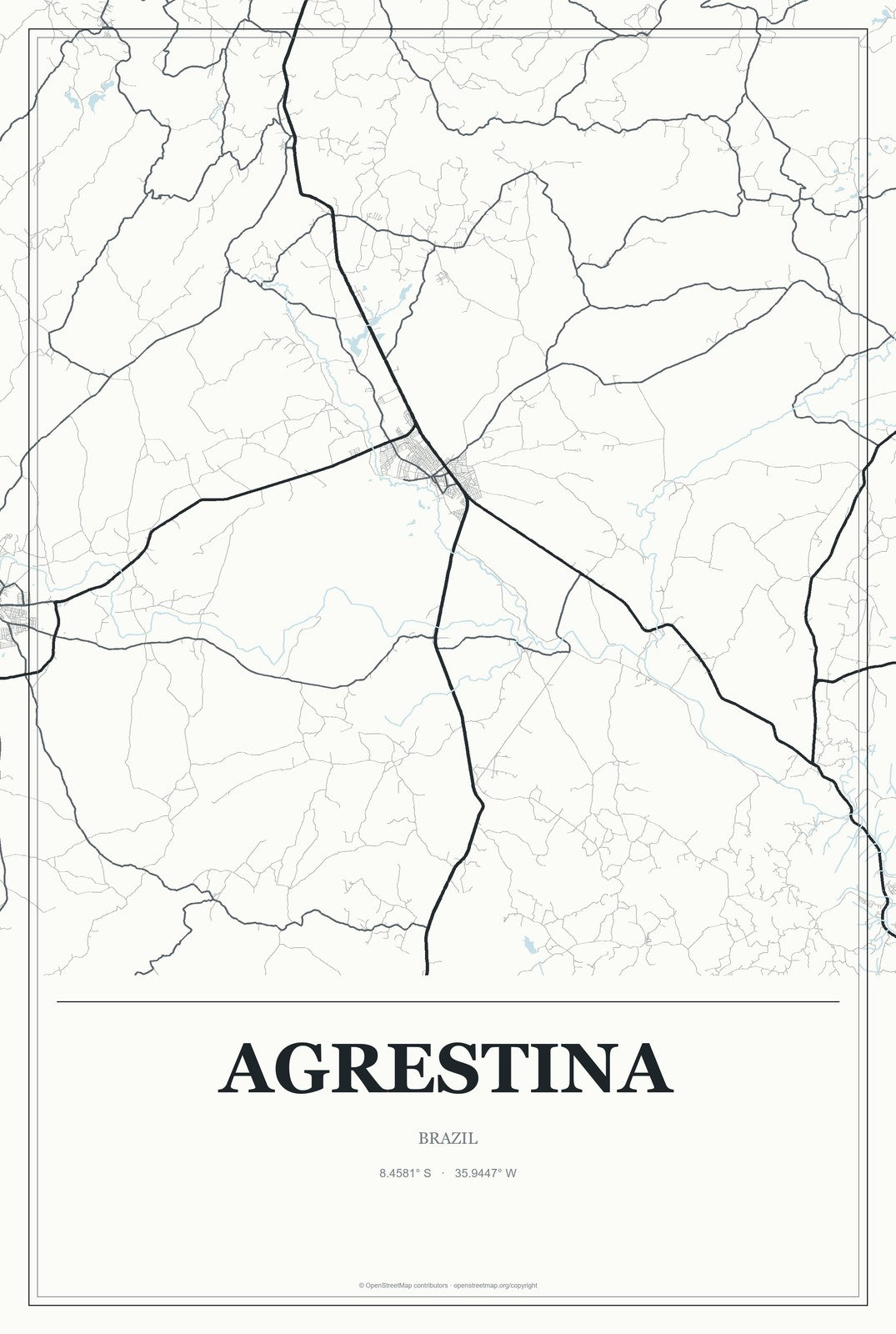 Agrestina, Brazil City Map Aluminum Sign in Gallery Air style