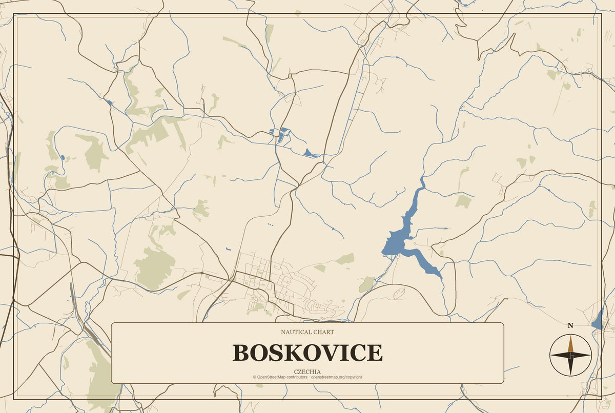 Boskovice, Czechia City Map Aluminum Sign in Heritage Nautical style