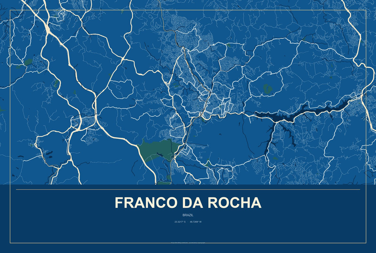 Franco da Rocha, Brazil City Map Aluminum Sign in Harbor Cobalt style