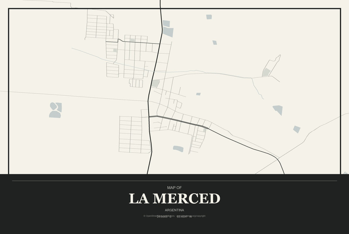 La Merced, Argentina City Map Aluminum Sign in Museum Plaque style