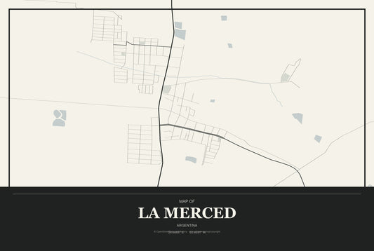 La Merced, Argentina City Map Aluminum Sign in Museum Plaque style