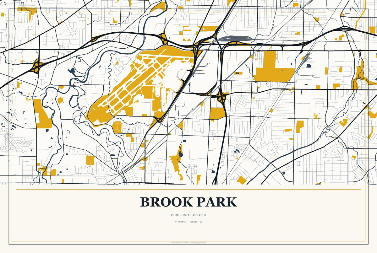 Brook Park, Ohio City Map Aluminum Sign in Citrine Modern style