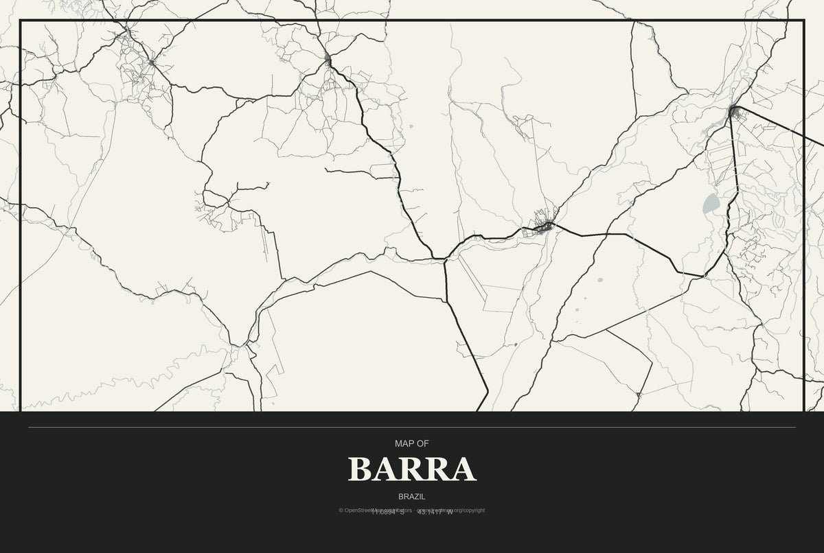 Barra, Brazil City Map Aluminum Sign in Museum Plaque style