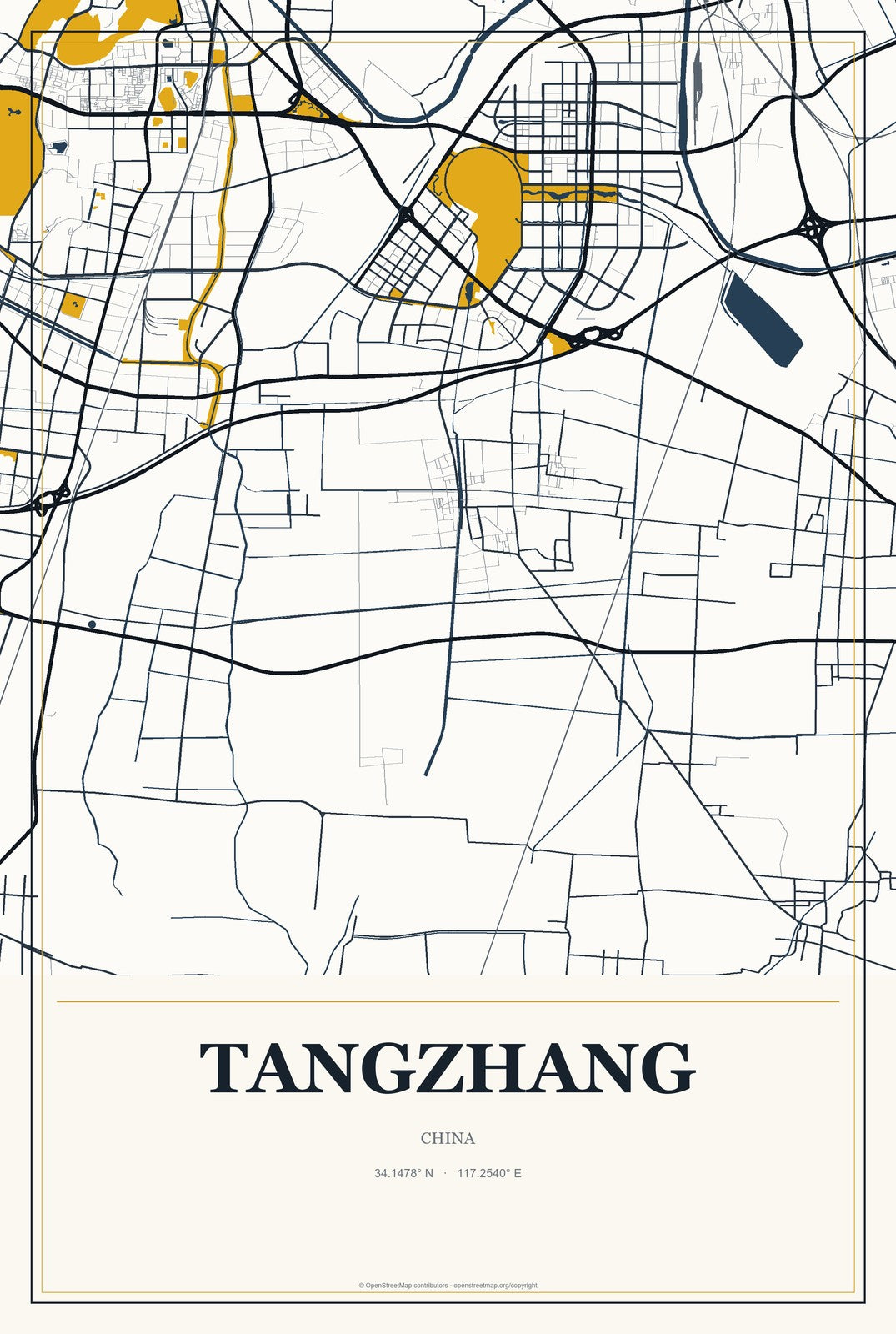 Tangzhang, China City Map Aluminum Sign in Citrine Modern style