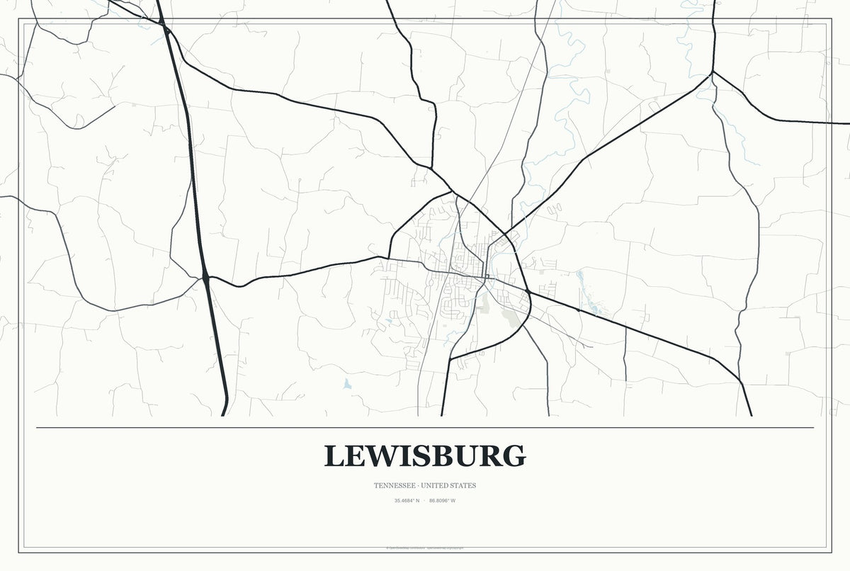Lewisburg, Tennessee City Map Aluminum Sign in Gallery Air style