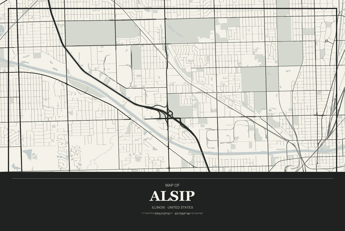 Alsip, Illinois City Map Aluminum Sign in Museum Plaque style