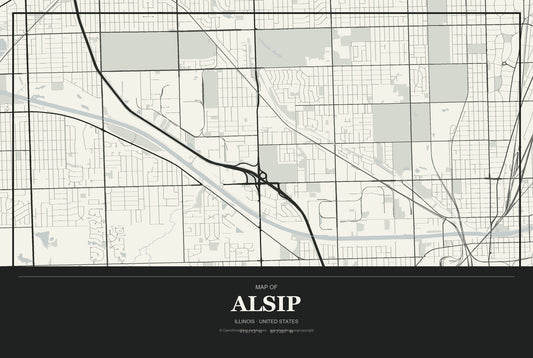 Alsip, Illinois City Map Aluminum Sign in Museum Plaque style