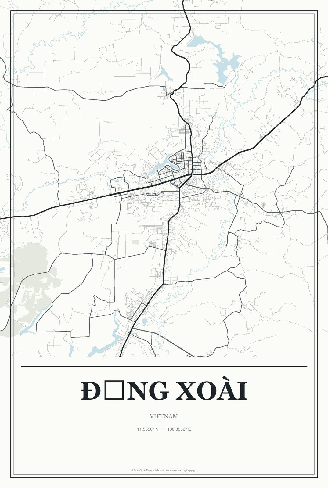 Đồng Xoài, Vietnam City Map Aluminum Sign in Gallery Air style