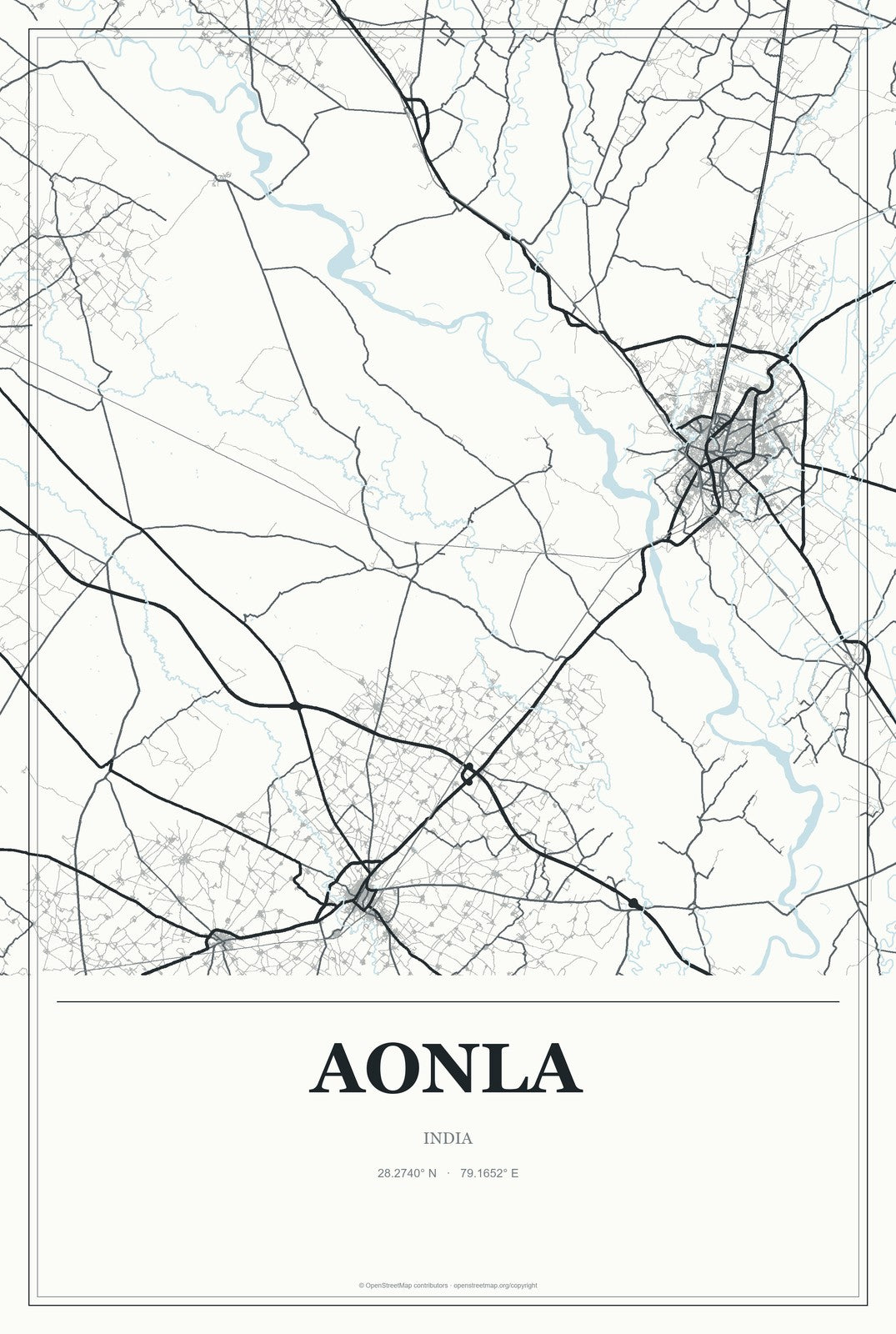 Aonla, India City Map Aluminum Sign in Gallery Air style