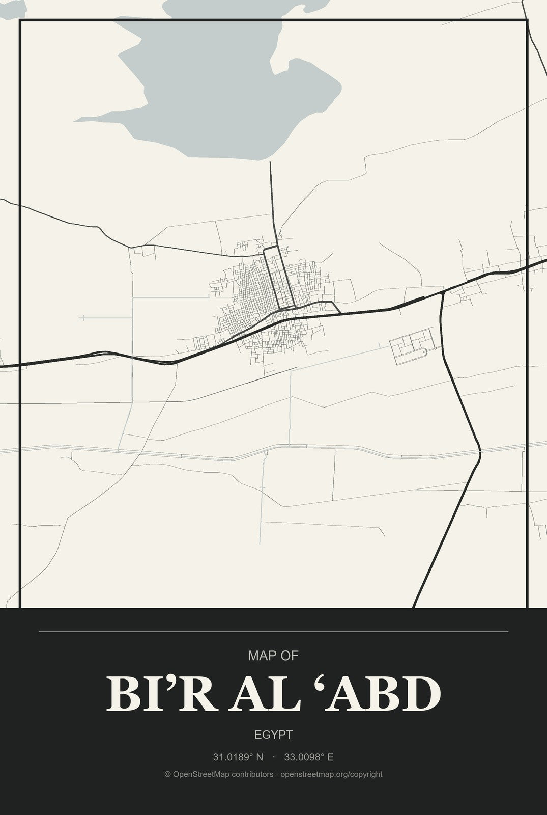 Bi’r al ‘Abd, Egypt City Map Aluminum Sign in Museum Plaque style