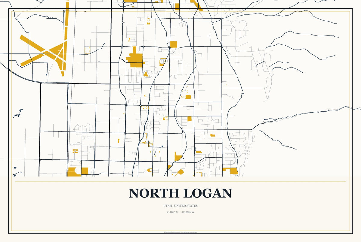 North Logan, Utah City Map Aluminum Sign in Citrine Modern style