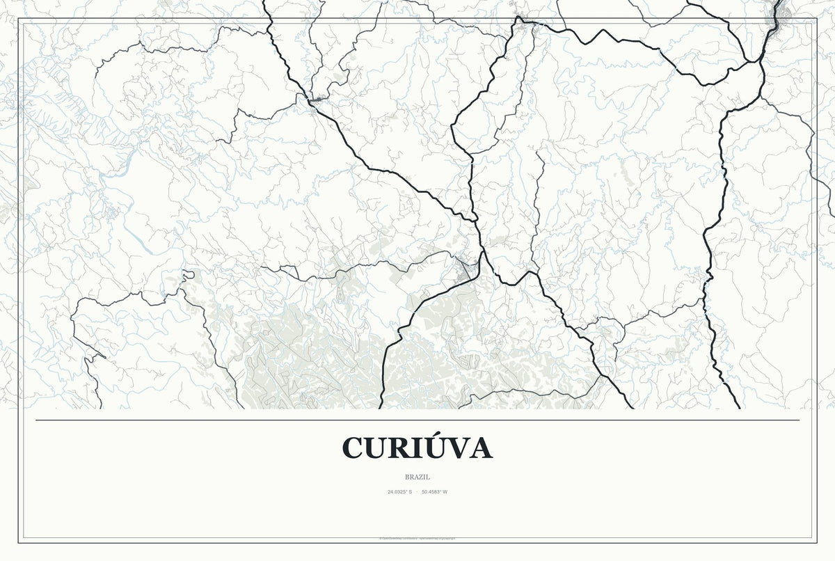 Curiúva, Brazil City Map Aluminum Sign in Gallery Air style
