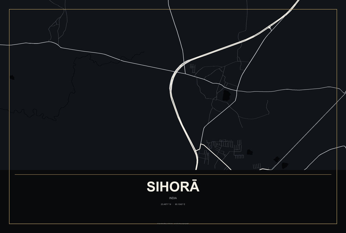 Sihorā, India City Map Aluminum Sign in Metropolitan Noir style