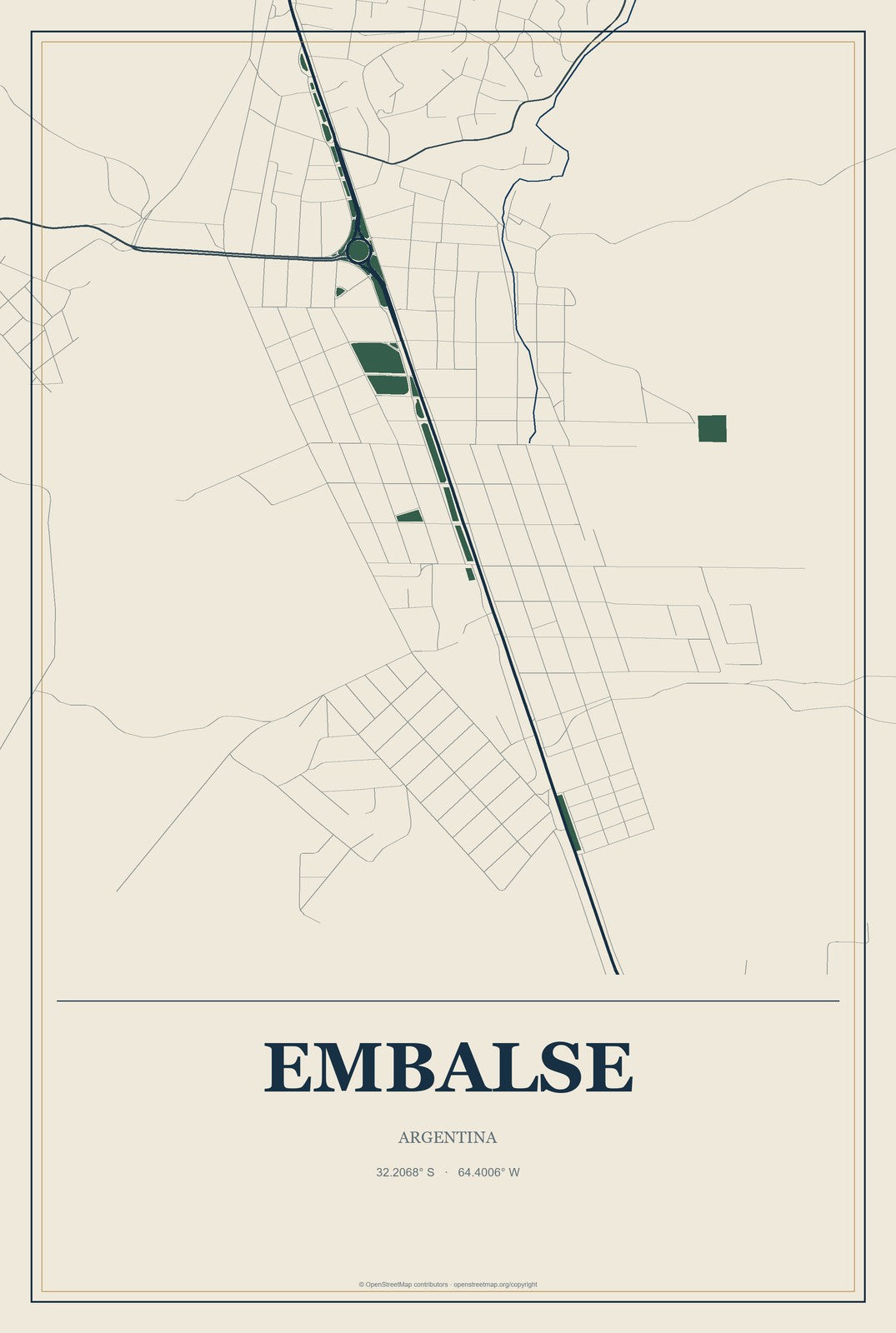 Embalse, Argentina City Map Aluminum Sign in Coastal Cutout style