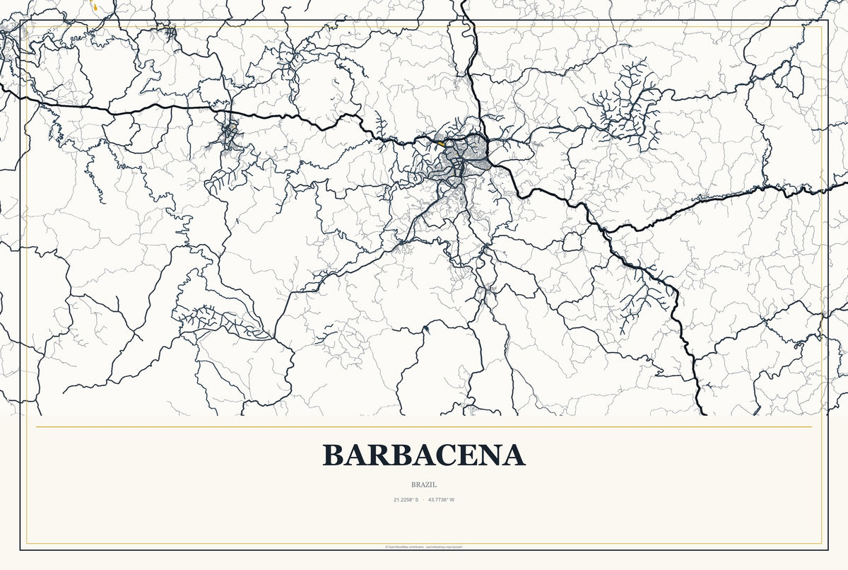 Barbacena, Brazil City Map Aluminum Sign in Citrine Modern style