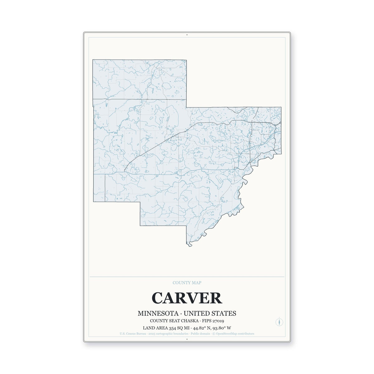Carver County, Minnesota Map Aluminum Sign in Gallery Air style