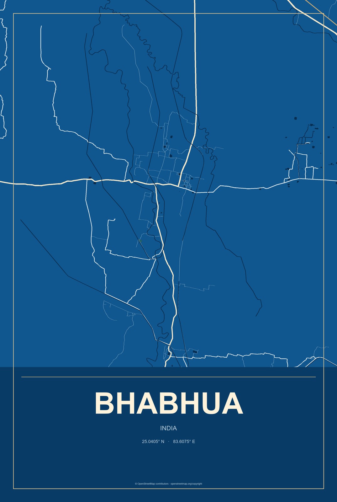 Bhabhua, India City Map Aluminum Sign in Harbor Cobalt style