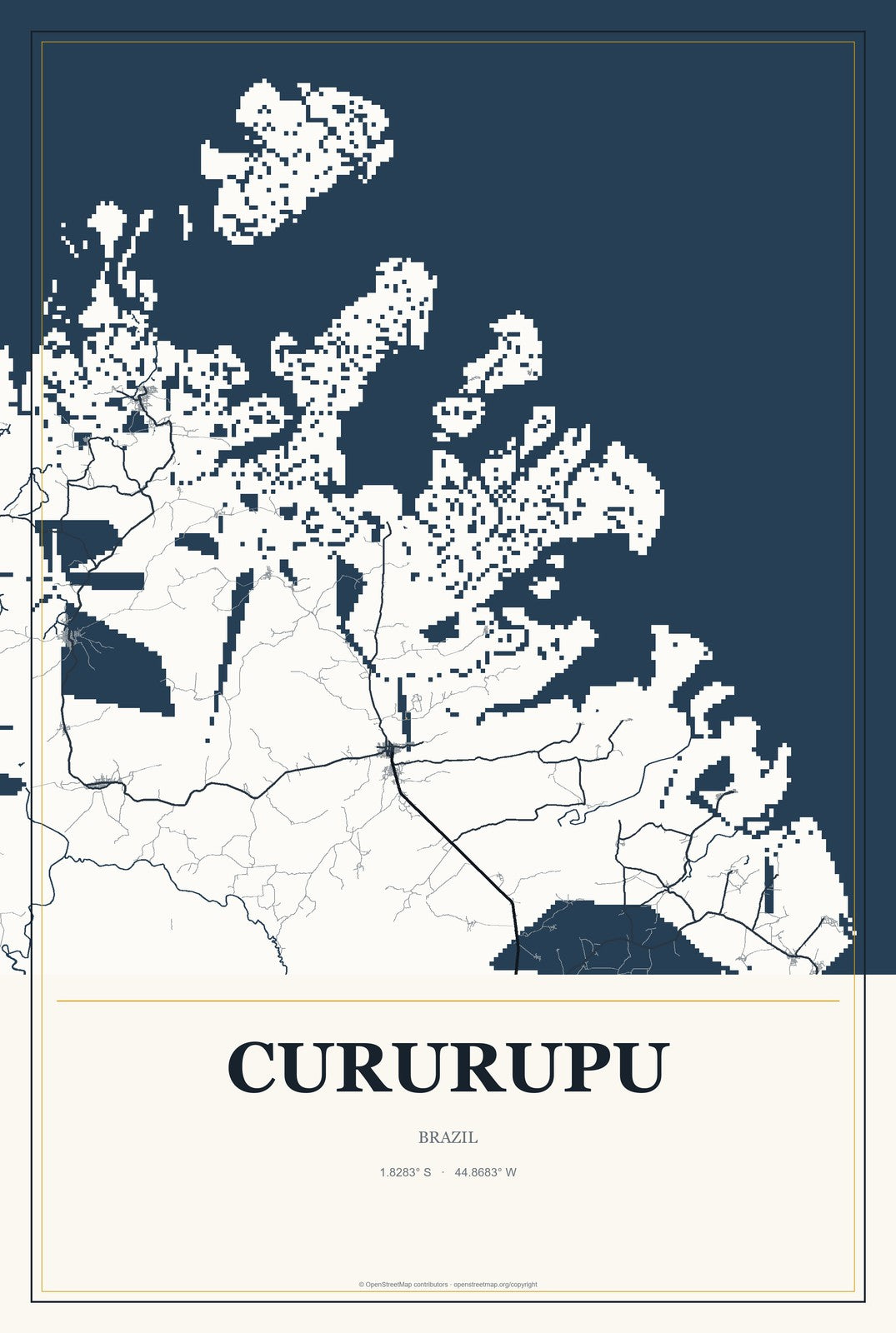 Cururupu, Brazil City Map Aluminum Sign in Citrine Modern style