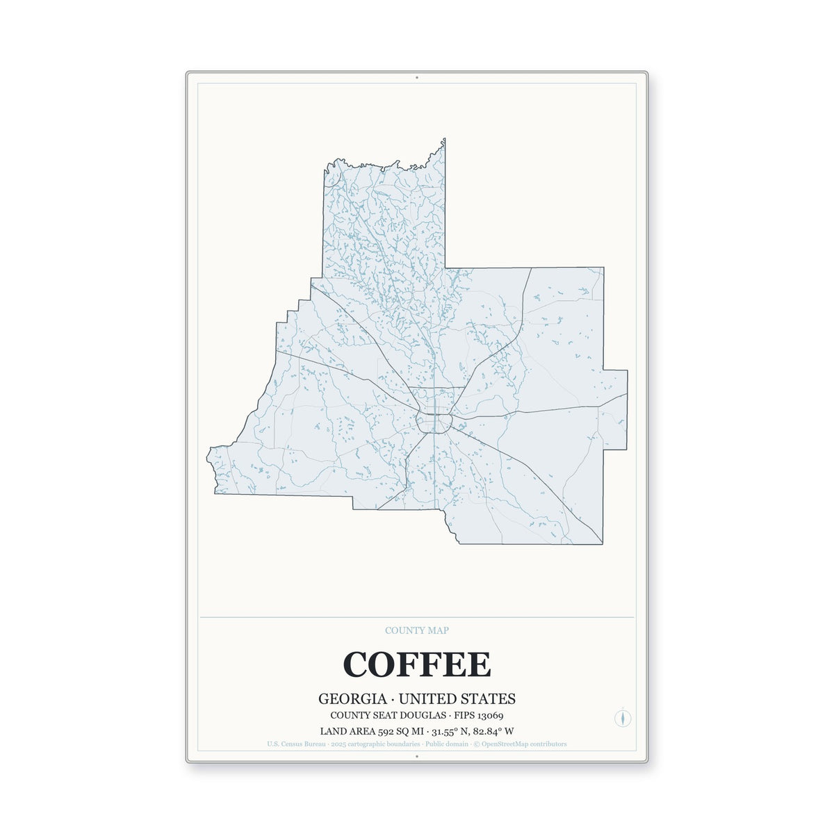 Coffee County, Georgia Map Aluminum Sign in Gallery Air style