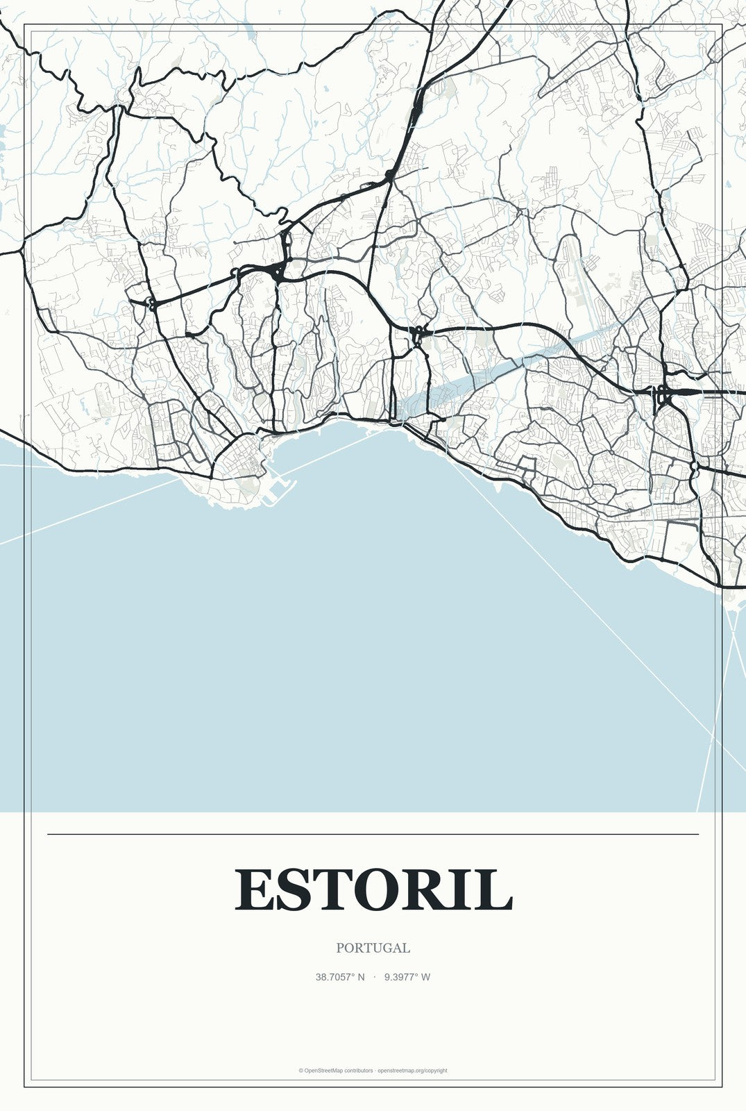 Estoril, Portugal City Map Aluminum Sign in Gallery Air style
