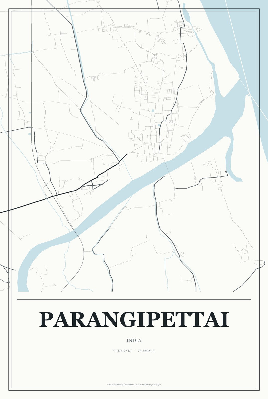 Parangipettai, India City Map Aluminum Sign in Gallery Air style