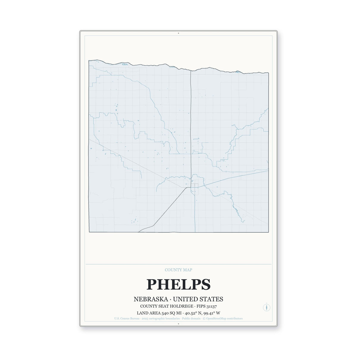 Phelps County, Nebraska Map Aluminum Sign in Gallery Air style