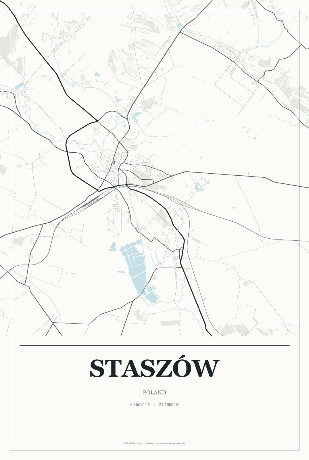 Staszów, Poland City Map Aluminum Sign in Gallery Air style