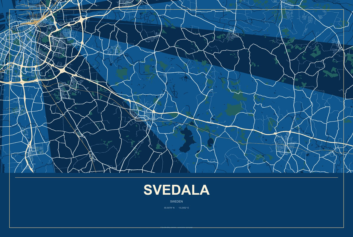 Svedala, Sweden City Map Aluminum Sign in Harbor Cobalt style