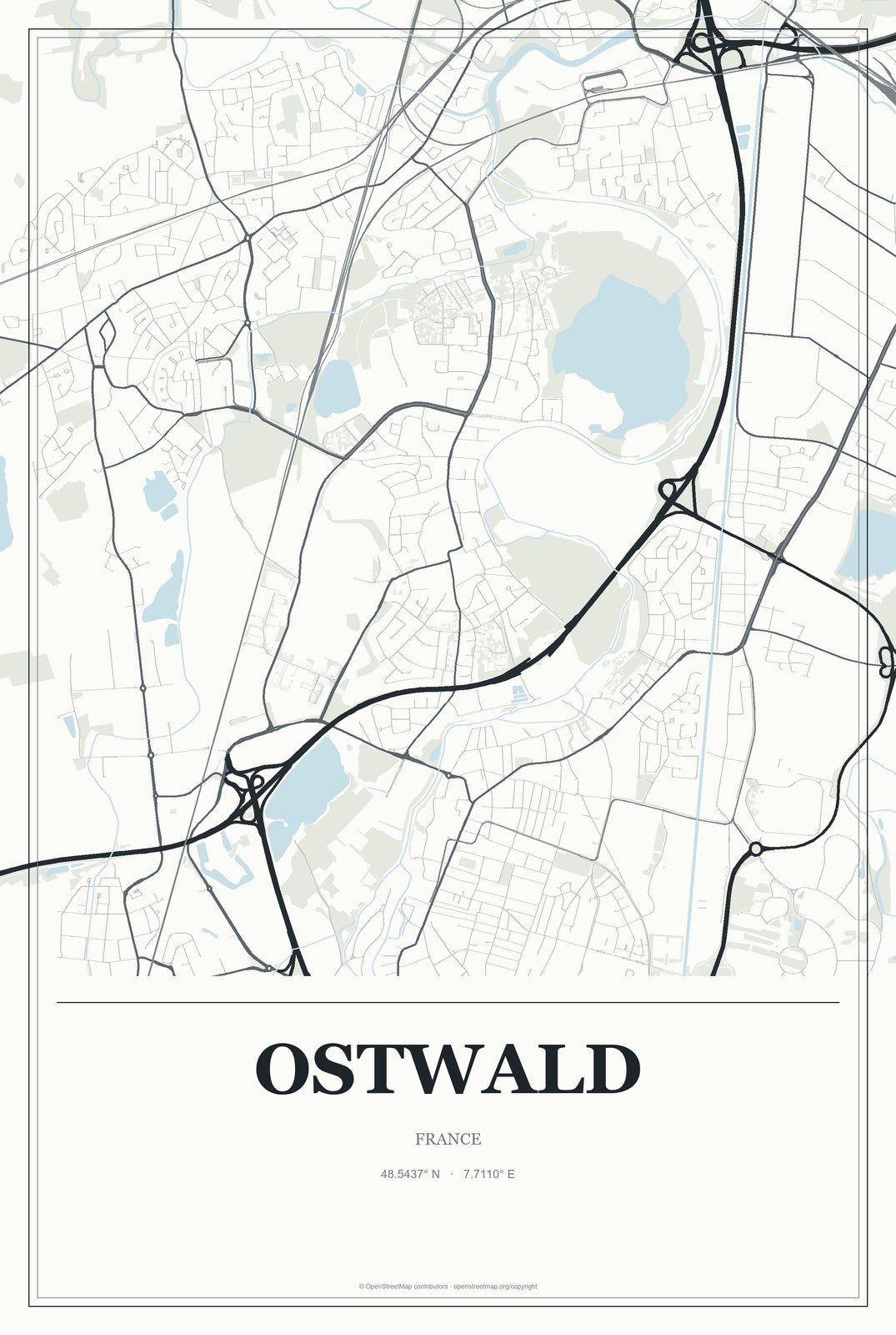 Ostwald, France City Map Aluminum Sign in Gallery Air style