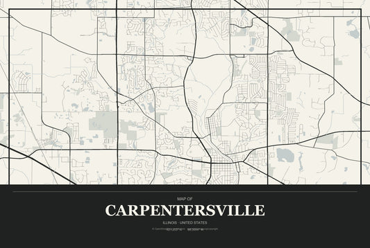 Carpentersville, Illinois City Map Aluminum Sign in Museum Plaque style